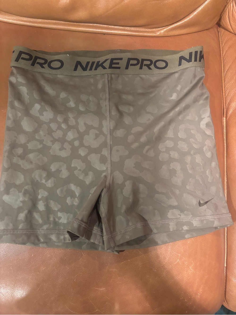 Nike Pro Olive Green Leopard-Print Compression Bike Shorts
